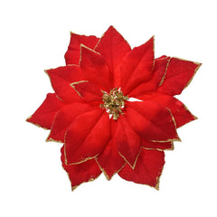 Decoris Polyester Clip-On Poinsettia with Glitter Edge 24cm - Red