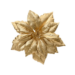 Decoris Polyester Clip-On Poinsettia with Glitter Edge 24cm - Gold