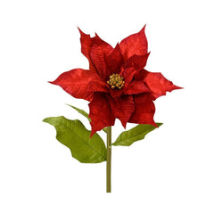 Decoris Velvet Poinsettia on Stem 45 x 120cm - Red