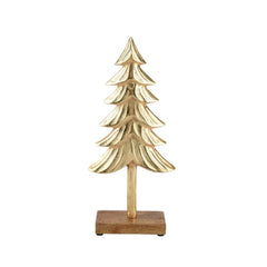 Decoris Aluminium Tree with Gold Plating and Mangowood Base 33cm