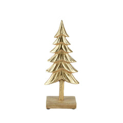 Decoris Aluminium Tree with Gold Plating and Mangowood Base 29cm