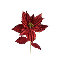 Decoris Polyester Velvet Spray Poinsettia on Stem 60cm - Red