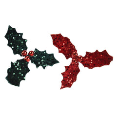 Decoris Polyester Velvet Clip-On Holly with Spangle Finish 15cm - Red/Green (2 Assorted)
