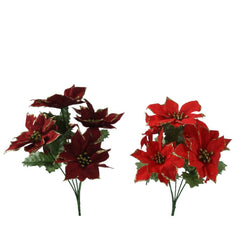 Decoris Polyester Bundle Poinsettisa on Stem 36cm - 2 Assorted