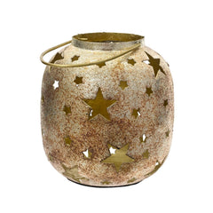 Decoris Iron Lantern with Stars 18cm - Gold Rustic/Antique