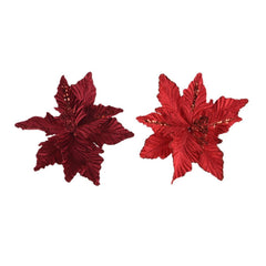 Decoris Velvet Clip-on Poinsettia 24cm - Red (2 Assorted)