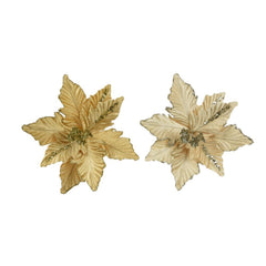Decoris Velvet Clip-on Poinsettia 24cm - Gold (2 Assorted)