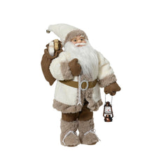 Decoris Santa Figure with White Coat 30cm - White/Brown