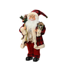 Decoris Santa Figure with Tartan Pattern Red Coat 45cm
