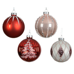 Decoris Glass Bauble with Design 8cm - 4 Assorted