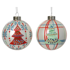 Decoris Glass Bauble with Tree Design 8cm - 2 Assorted
