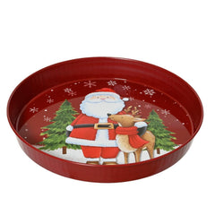 Kitchen Goods Tin Plate with Santa Print - Christmas Red