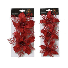 Decoris Clip-On Poinsettia Set - Red (2 Assorted)