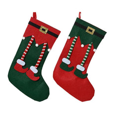 Decoris Felt Stocking with Elf Legs 36.5cm - Red/Green (2 Assorted)