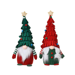 Decoris Polyester Gnome Sitting with Xmas Tree Hat 42cm - Green/Red (2 Assorted)