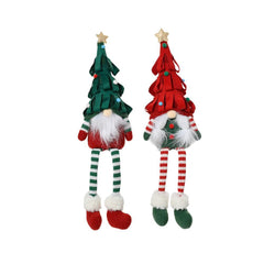 Decoris Polyester Gnome with Dangling Legs and Xmas Tree Hat 45cm - Green/Red (2 Assorted)