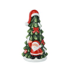 Decoris Terracotta Tree with Santa and Santa Hat on Top 20cm