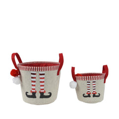 Decoris Polyester Basket with Pompoms and Sequins Set of 2pc - Beige