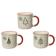Kitchen Goods Porcelain Mug with Red Rim 8.2cm - Cream (3 Assorted)
