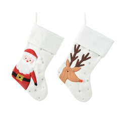 Decoris Polyester Stocking with Santa or Deer 40cm - White (2 Assorted)