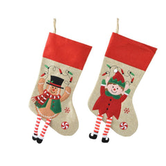 Decoris Polyester Elf Stocking with Long Legs 40cm (2 Assorted)
