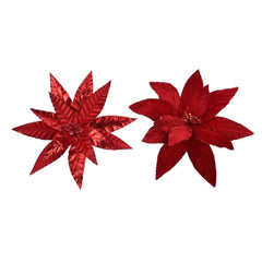 Decoris Velvet Clip-on Poinsettia 30cm - Red (2 Assorted)