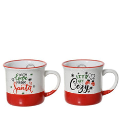 Decoris Stoneware Mug with Red Rim and Text 8.4cm (2 Assorted)