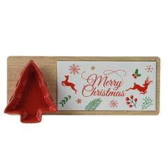 Kitchen Goods Stoneware Cutting Board with Red Tree Dish 12 x 30cm