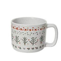Decoris Stoneware Mug with Embossed Print 8.6cm - Off White