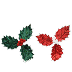 Decoris Velvet Clip-on Holly 17cm - Red/Green (2 Assorted)