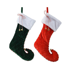 Decoris Polyester Stocking with Bells 47cm - Red/Green (2 Assorted)