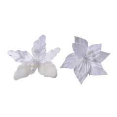 Decoris Velvet Clip-on Poinsettia with Fur 12cm - White (2 Assorted)