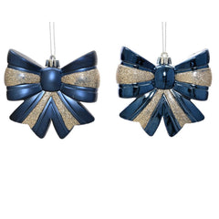 Decoris Shatterproof Shiny Bow 12cm - Blue/Silver (2 Assorted)