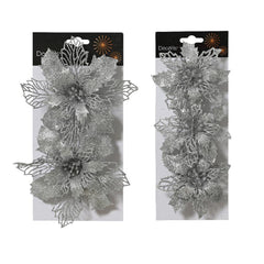 Decoris Clip-On Poinsettia Set - Silver (2 Assorted)