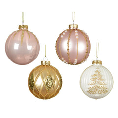 Decoris Glass Bauble with Design 8cm - Pink (4 Assorted)