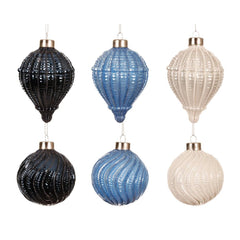 Decoris Glass Bauble with Glitter Swirls 8cm - Blue (6 Assorted )