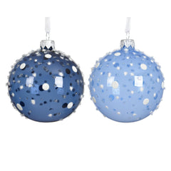 Decoris Glass Bauble with Enamel White Dots 8cm - Blue (2 Assorted)