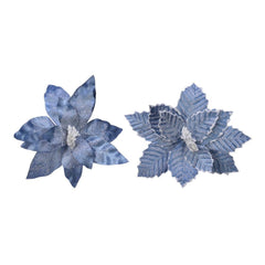 Decoris Velvet Clip-on Poinsettia Frosted 34cm - Winter Sky (2 Assorted)