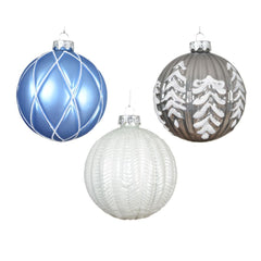 Decoris Glass Bauble with Enamel Glitter 10cm - Blue (3 Assorted)