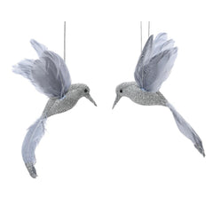Decoris Foam Birds with Glitters Set of 2pcs 13cm - Silver