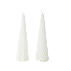 Decoris Paraffin Wax Cone Candle with Glitter 20cm - Metallic Winter White (2 Assorted)