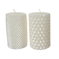 Decoris Pillar Wax Candle with Glitters 10cm - Metallic Winter White (2 Assorted)