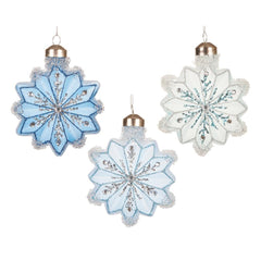 Decoris Opague Glass Snowflake 10cm - Shades of Blue (3 Assorted)
