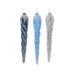 Decoris Glass Ornament with Sequins 24cm - Shades of Blue (3 Assorted)