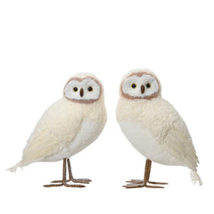 Decoris Owl with Artificial Fur and Glitters 21cm - Cream (2 Assorted)
