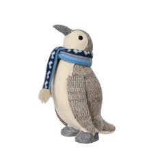 Decoris Poyester Penguin with Blue Scarf 26cm - Cream