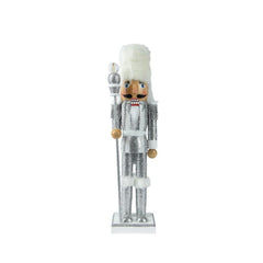 Decoris Pinewood Nutcracker with Fur Hat 38cm - White/Silver