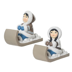 Decoris Polyresin Eskimo Children on Sleighs 12cm - 2 Assorted
