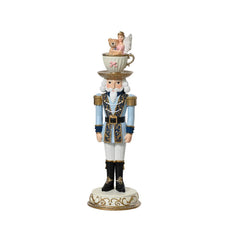 Decoris Polyresin Nutcracker with Tea Cup 38cm - Blue