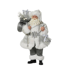 Decoris Plastic Santa Holding Bauble and Sack 24cm - Silver